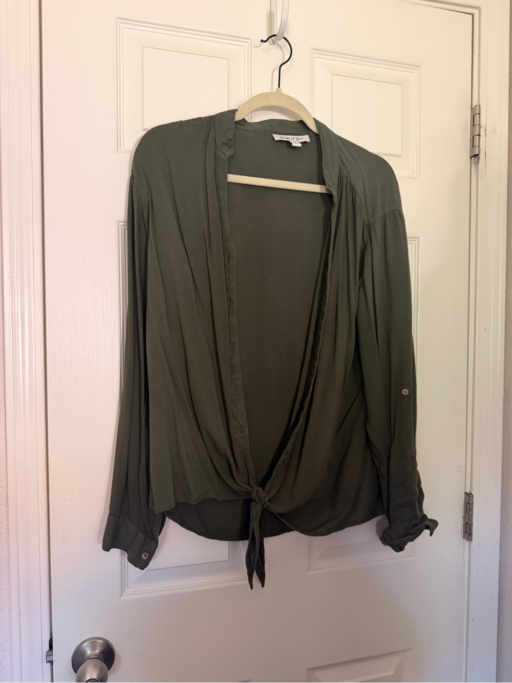 Olive Tie-Front Button-Down Shirt